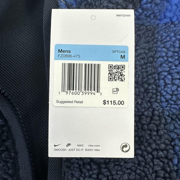 Nike Sherpa Fleece Pullover Mens Medium Blue Buffalo Plaid 1/4 Zip FZ0896-475 - Picture 7 of 11